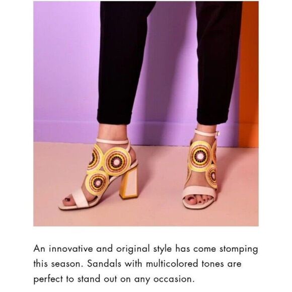 Exe' Women's Lucia-833 ICE Multicolor Sandals Block Heels Embroidered Leather 38 - Picture 3 of 16